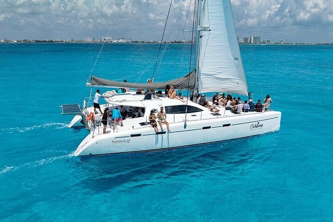 Cancun: Private Catamaran with Open Bar & Snorkeling Option - Stop: El Meco Reef Snorkeling (Guided, Gear Included)