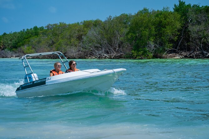 Cancun: Speedboat tour to a Virgin Beach - Punta Cocos marina: briefing, then speedboat time in your hands
