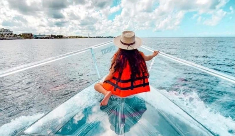 From Cancun: Glass Boat Sightseeing Trip - Headed for open sea: that Caribbean color change is part of the show