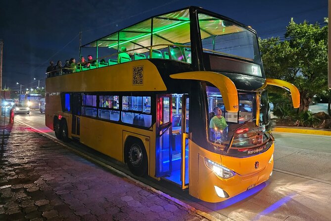 Private Party Bus Loop in Cancun - The bus setup: lights, smoke machine, and sound that stays loud