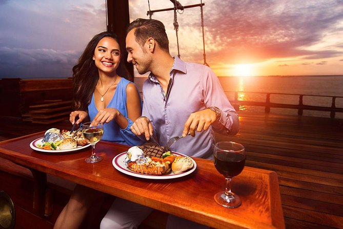 Romantic Experience Sunset Dinner Columbus in Cancun (2x1 price) - Dinner planning: Caesar starter, surf-and-turf choices, and cheesecake with jam
