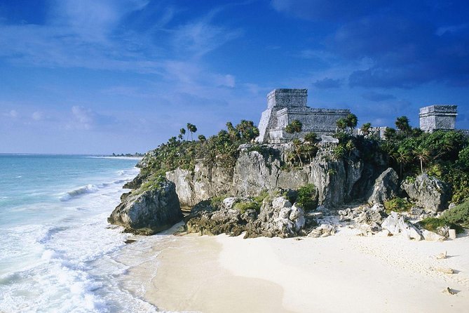 Tulum and Coba Mayan sites, swim in Cenote, Lunch & tickets - Tulum Archaeological Site: cliff-top ruins and a beach view